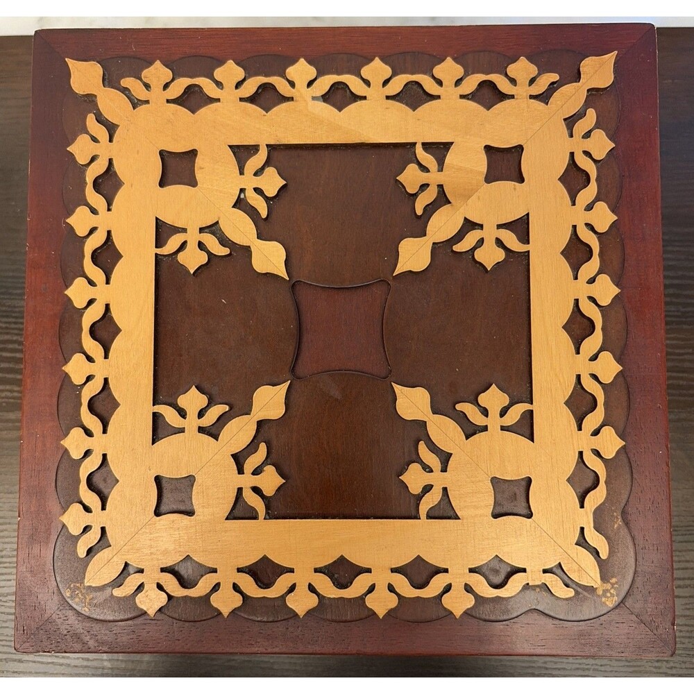 Vintage Philip Whitney Wooden Keepsake Box Velvet Inlaid Poker Playing Card Case
